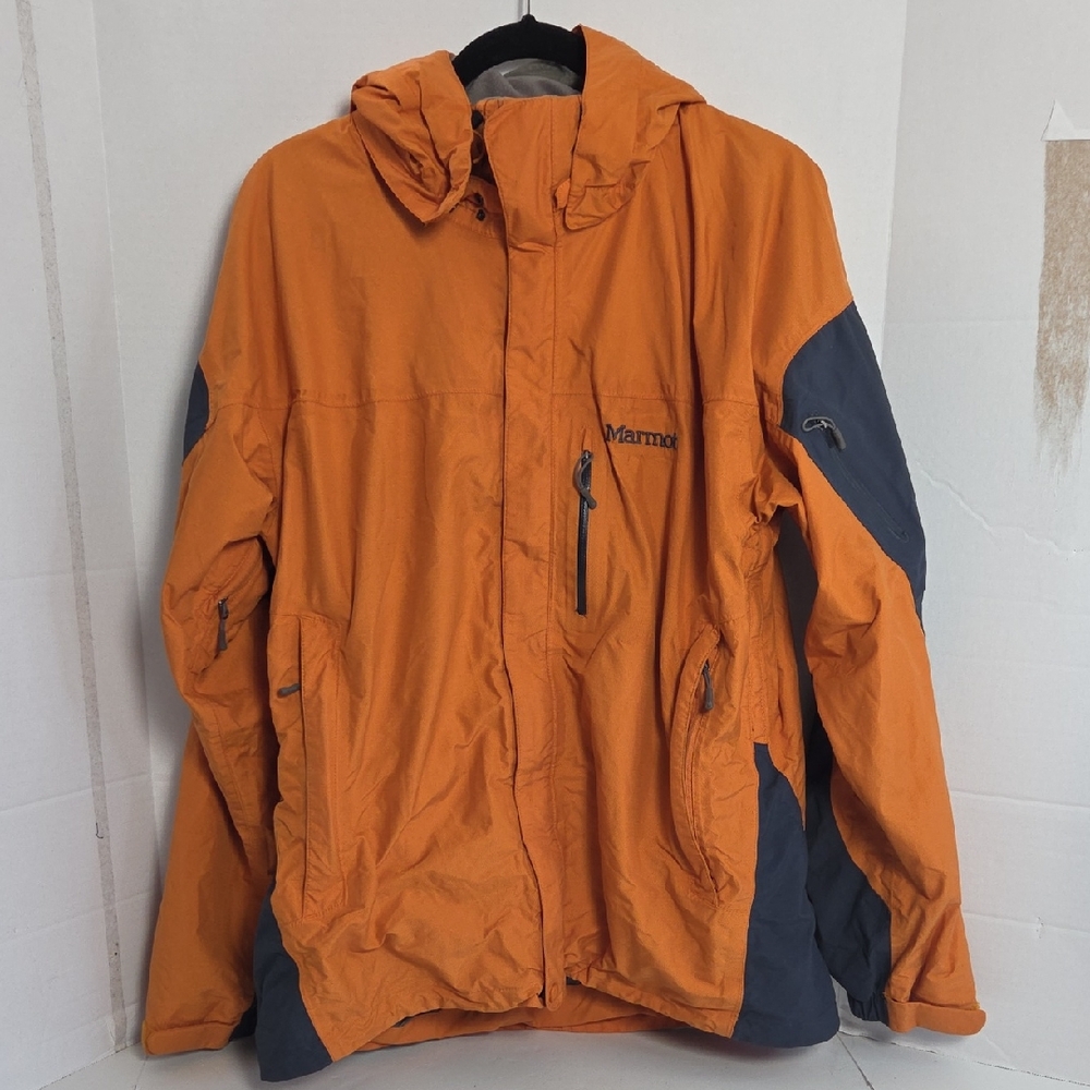 Marmot Men's Orange and Dark Gray Snow Rain Jacket With Removable Hood
